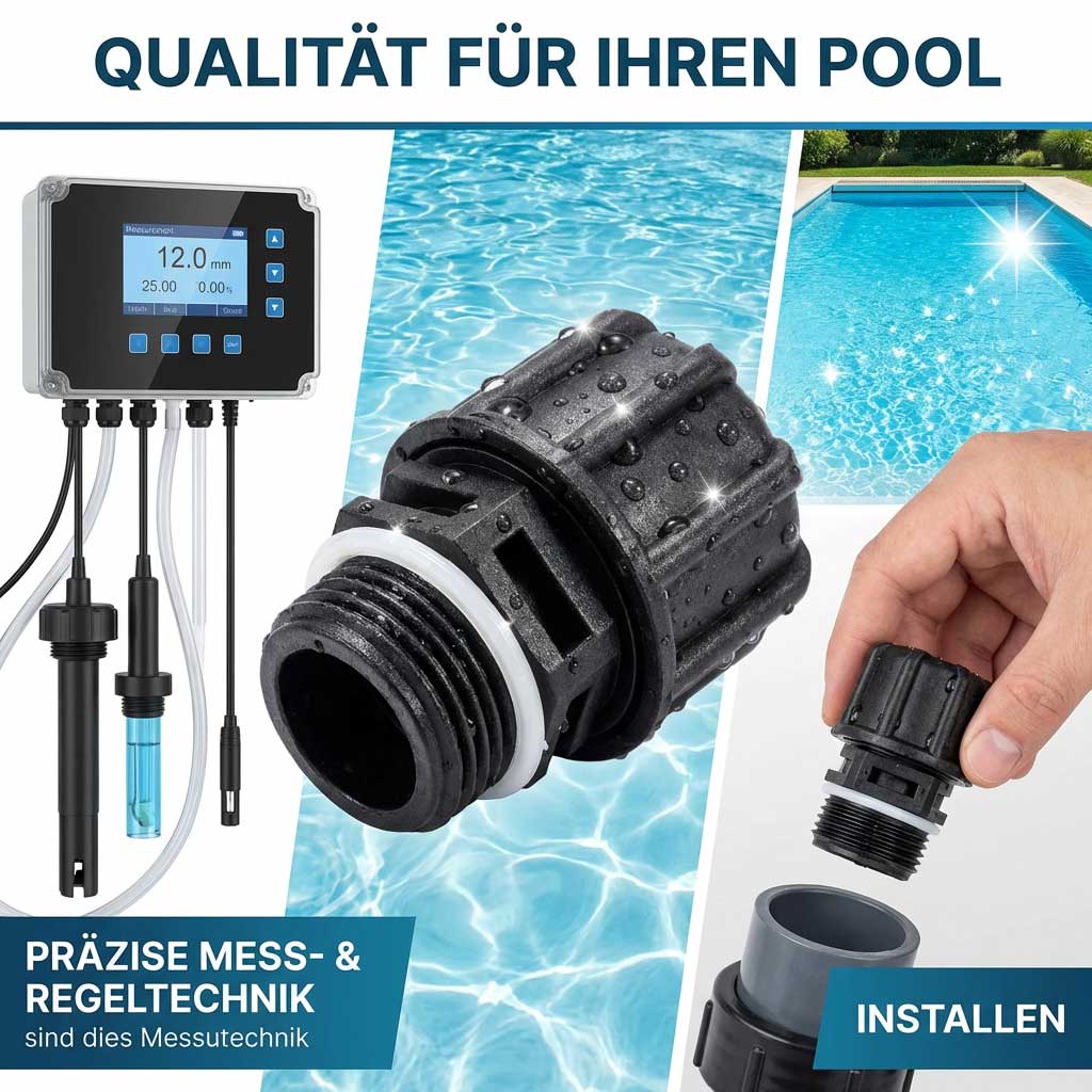 Digitales Poolsteuergerät mit Sensor und Stecker zum Einbau.