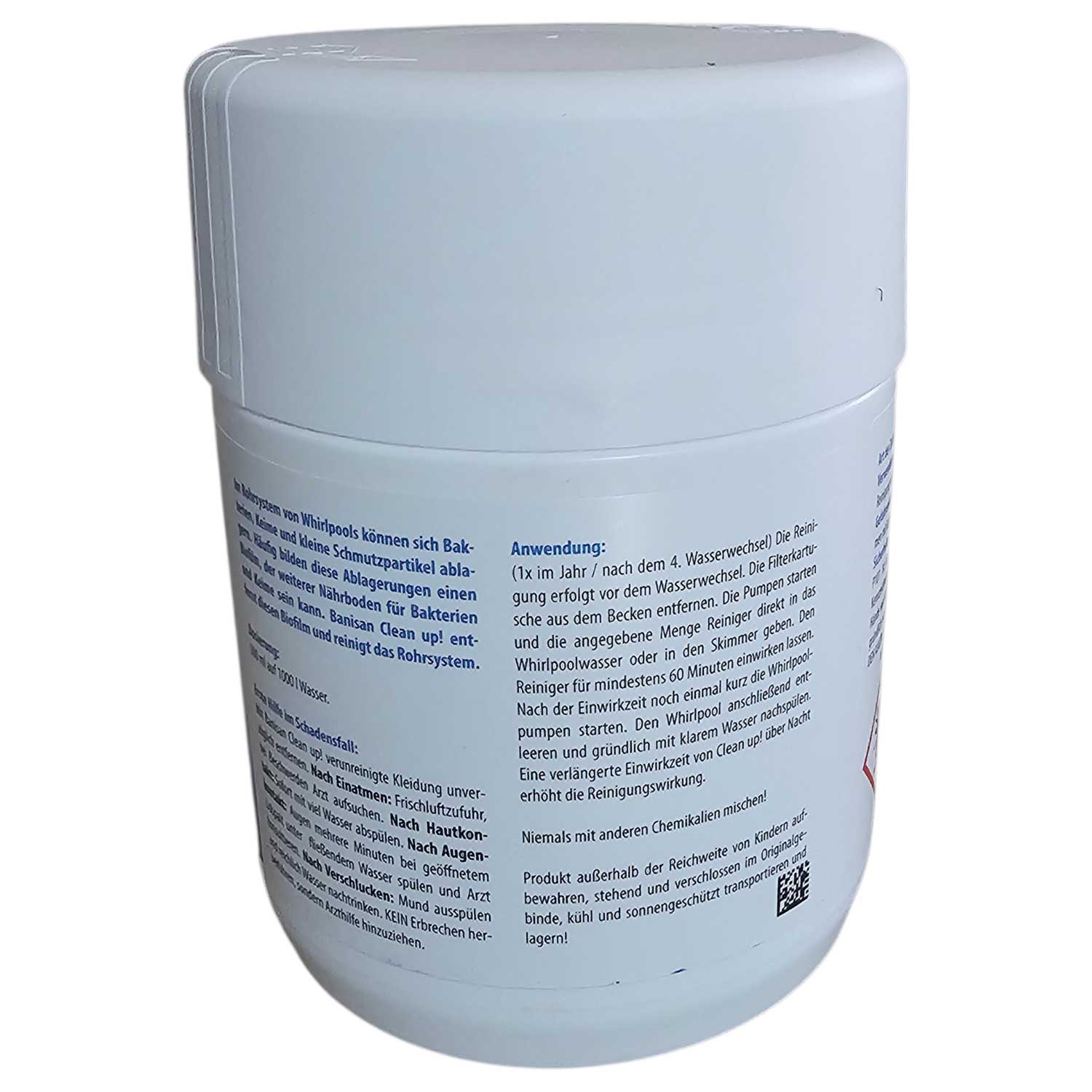 Behälter für Whirlpool-Reinigungsmittel mit Gebrauchsanweisung.