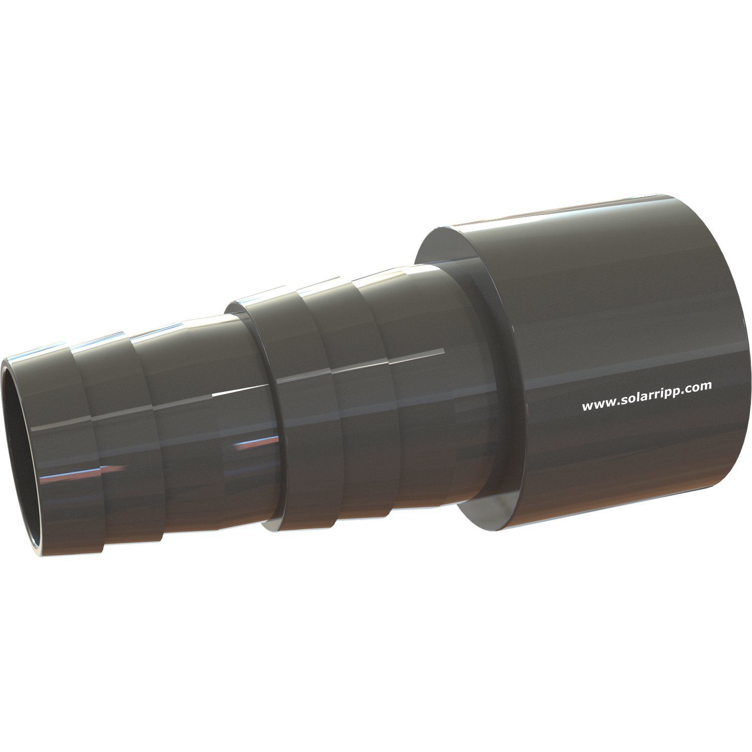 Nahaufnahme eines abgestuften Reduzierstücks aus grauem Kunststoff mit glatter Oberfläche im Studio.