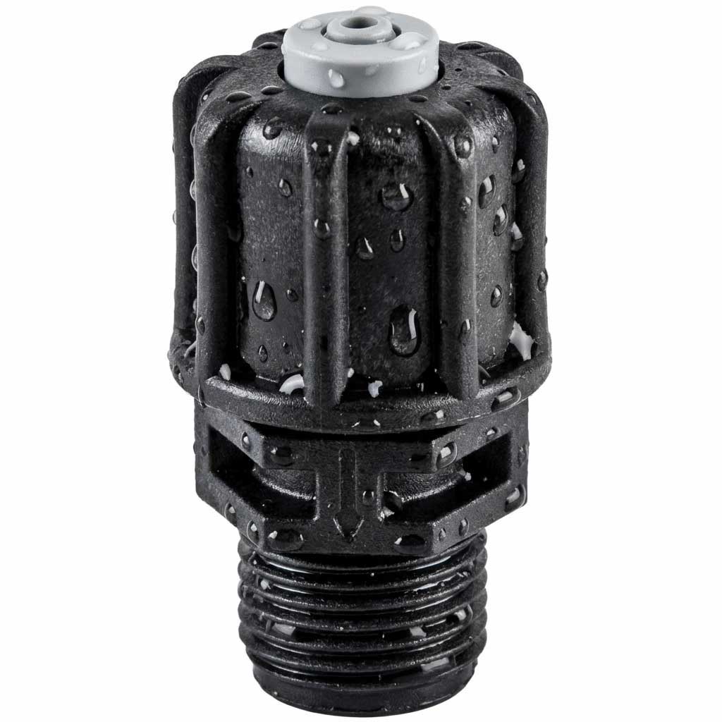 Schwarzwasserventil mit Tropfen auf der Oberfläche und Gewindesockel.