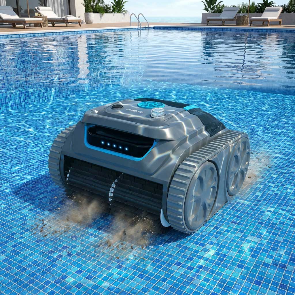 Automatischer Poolreiniger für ein gefliestes Schwimmbad.