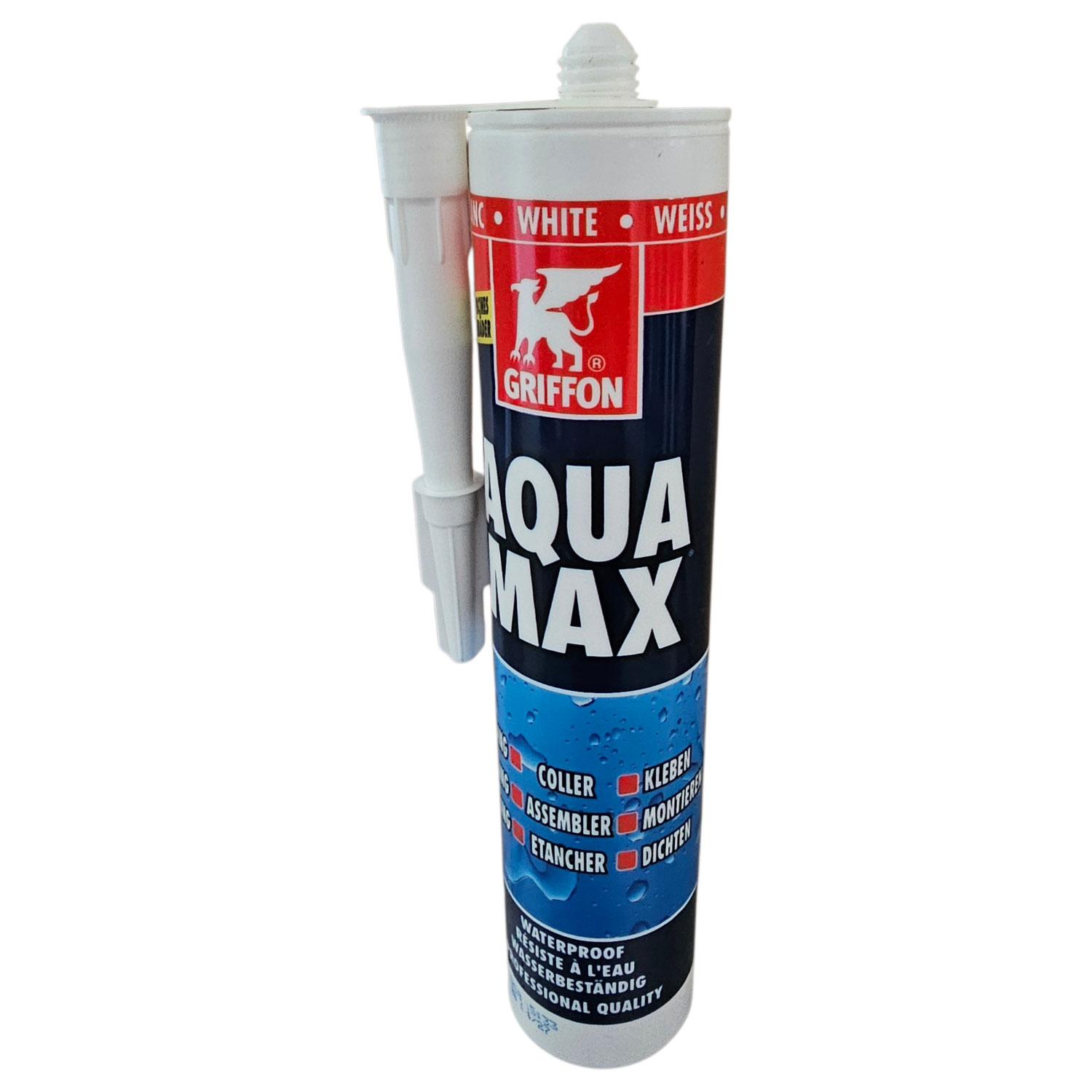 Aqua Max wasserfester Klebstoff in der Tube mit Applikatordüse.