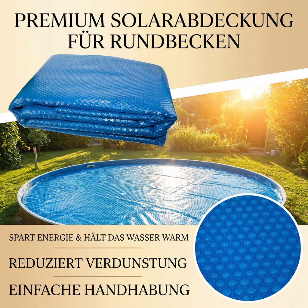 Blaue Solar-Poolabdeckung für runde Pools zur Reduzierung der Verdunstung.