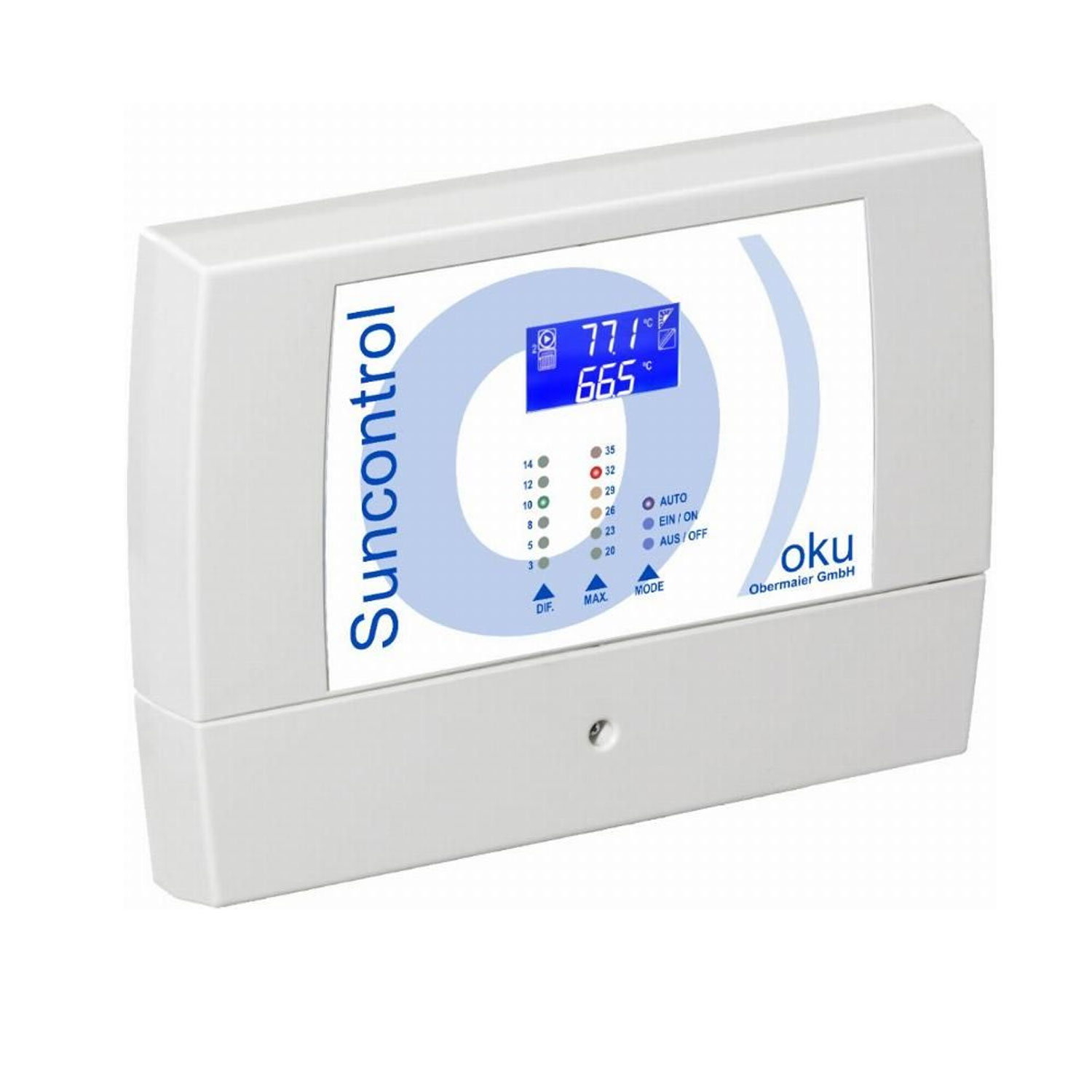 Digitales Pool-Bedienpanel mit Temperaturanzeige.