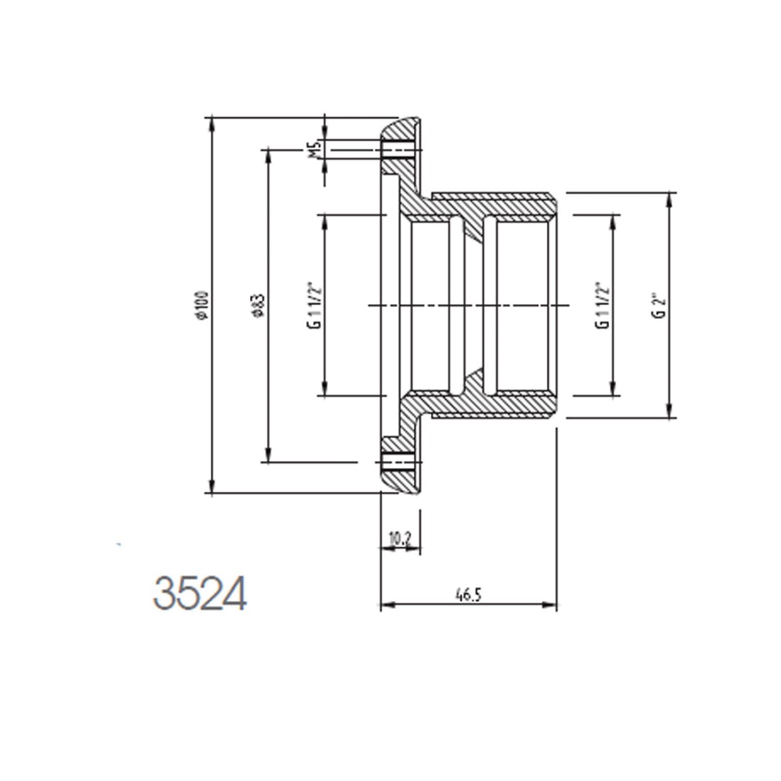 MTS Grundelement NIRO V4A  1 1/2 Zoll x 40 mit Innengewinde