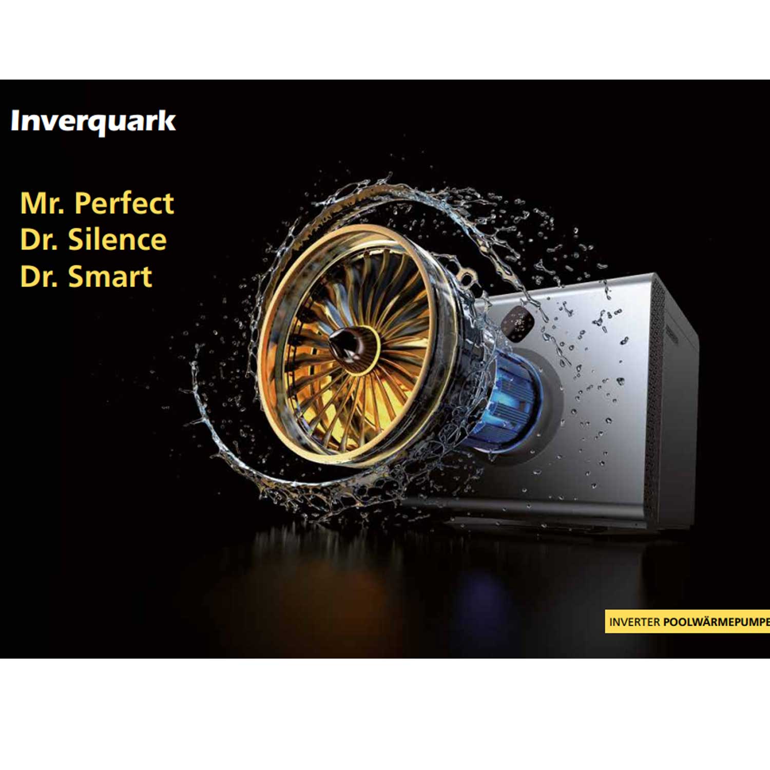 Inverter-Poolwärmepumpe mit einem Spritzer Wasser.