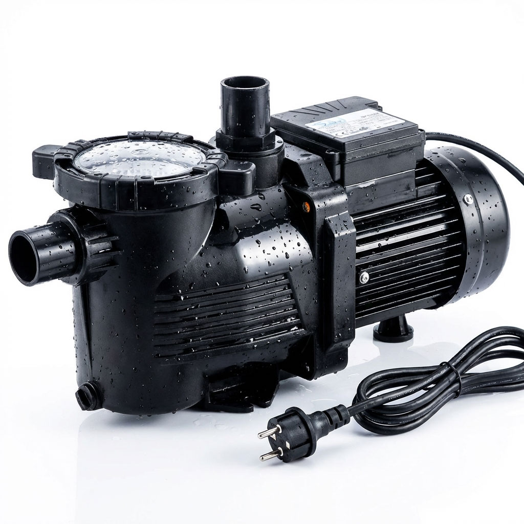 Schwarzwasserpumpe mit Stromkabel und nasser Oberfläche.