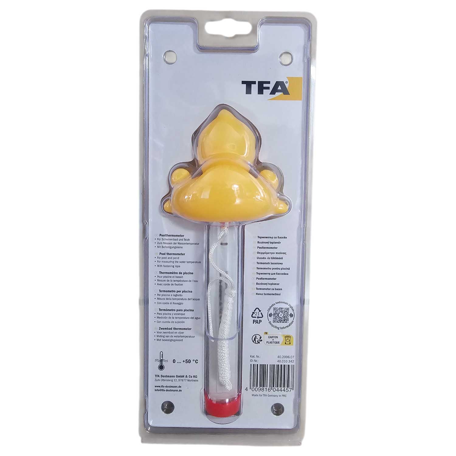 Schwimmendes Poolthermometer im gelben Entendesign zur Temperaturmessung.
