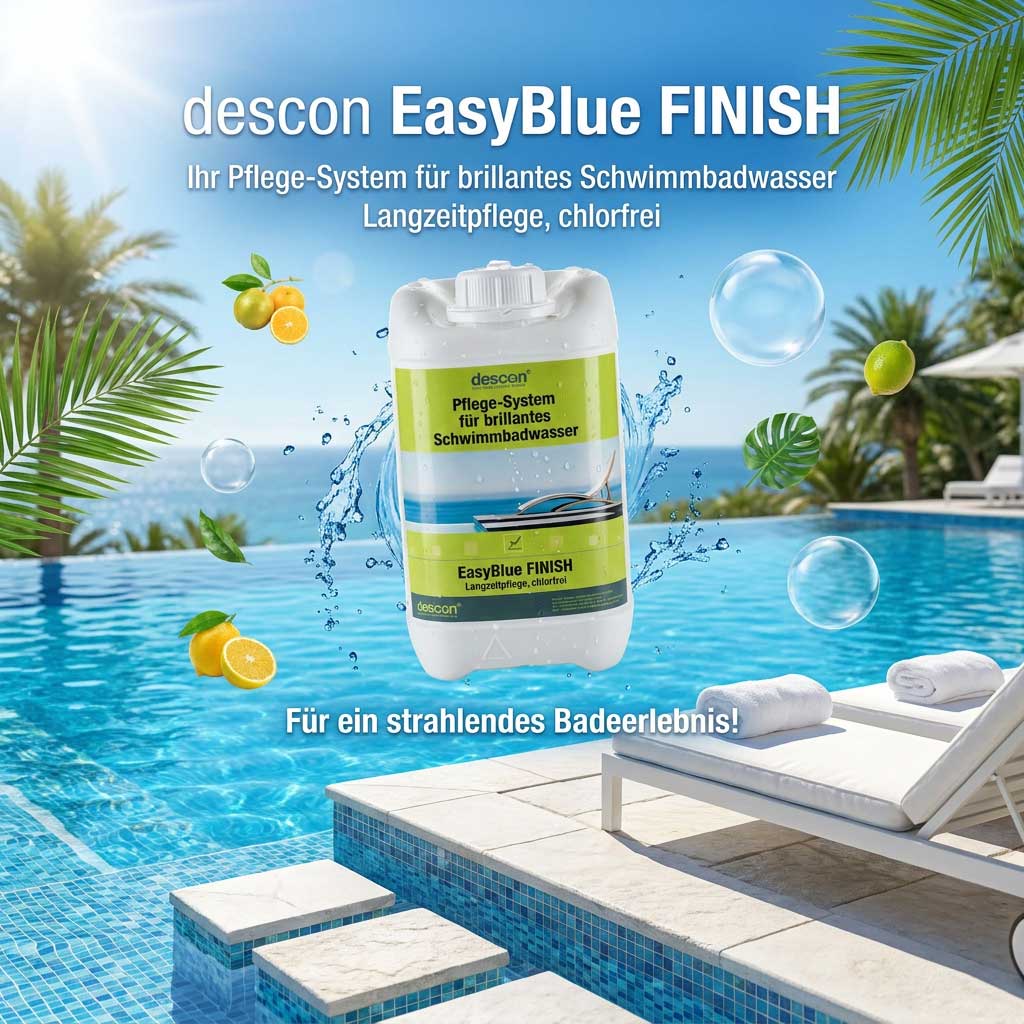 Chlorfreies Pflege-System für Schwimmbadwasser in einem Behälter.