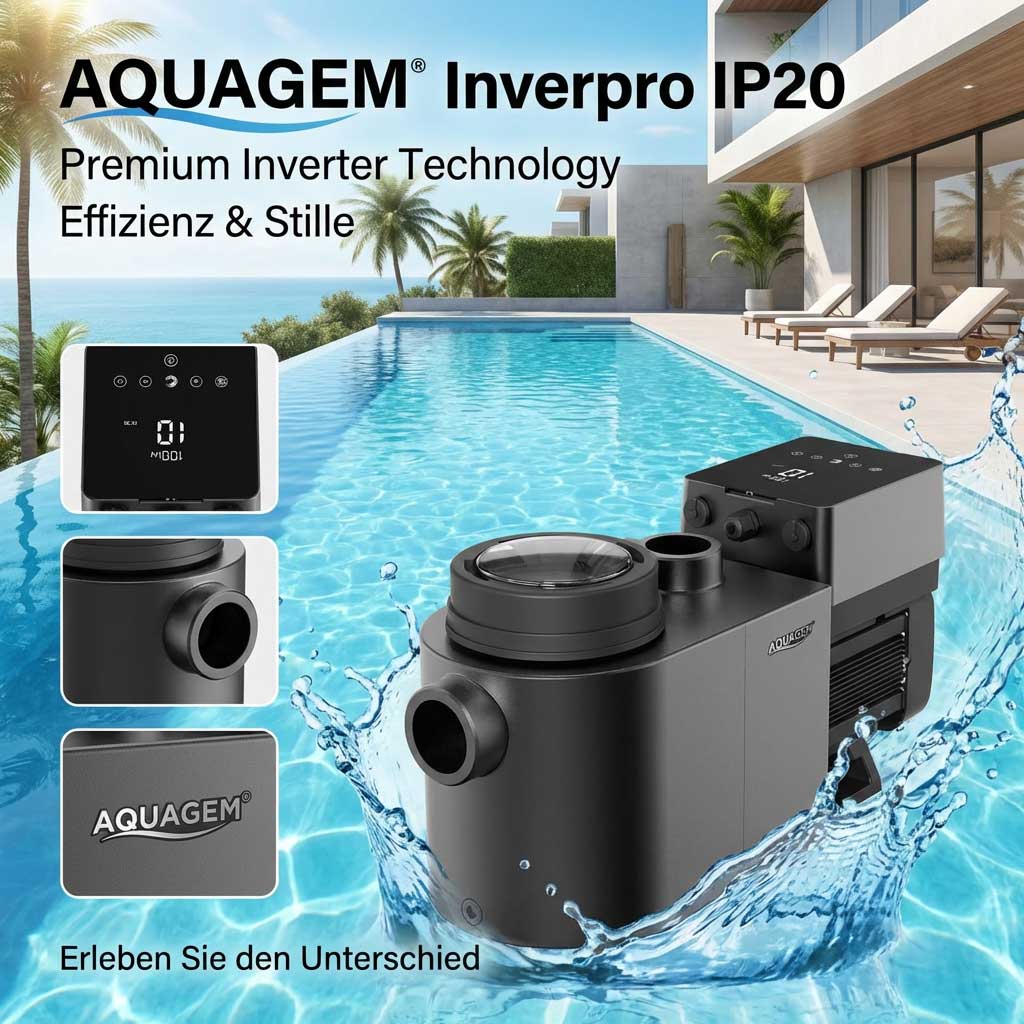 Aquagem Inverpro IP20 Poolpumpe mit Premium-Inverter-Technologie für Effizienz und leisen Betrieb.