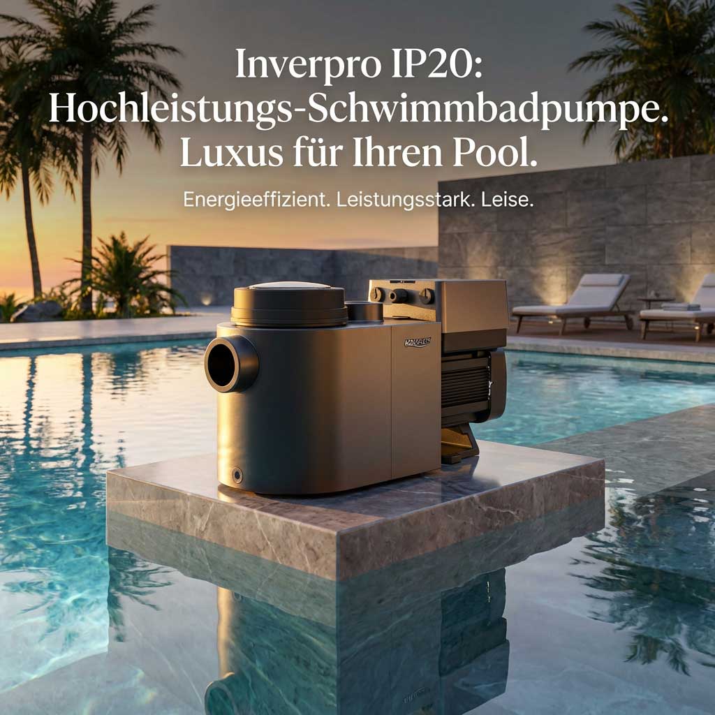 Inverpro IP20 Hochleistungs-Schwimmbadpumpe, energieeffizient und leise.