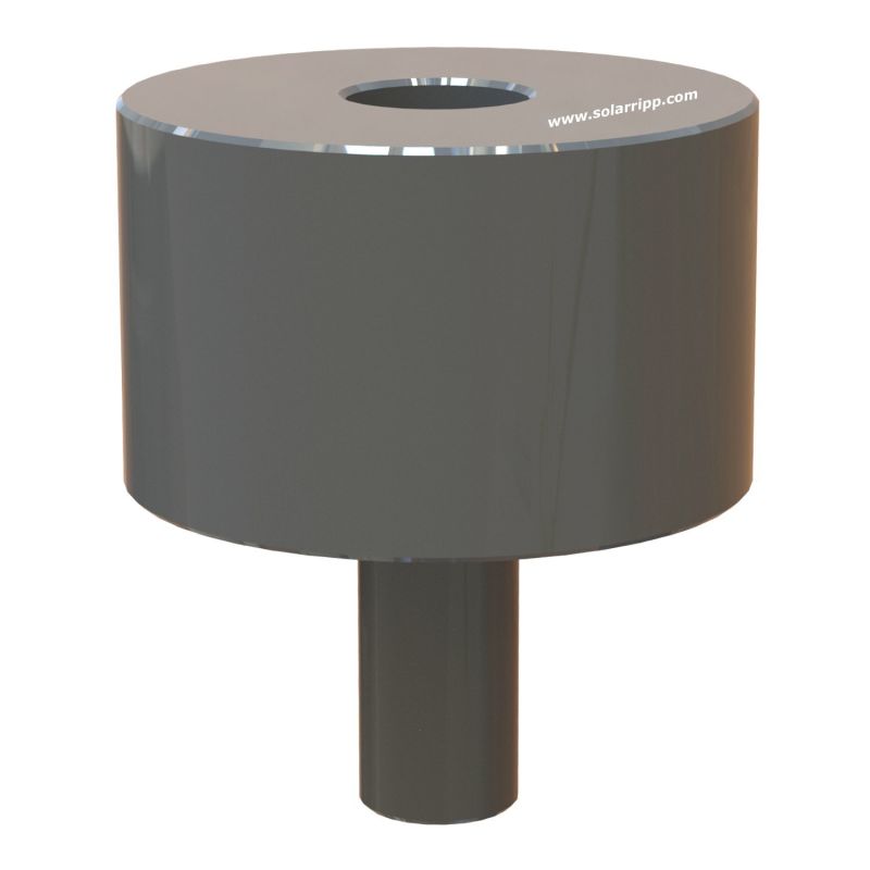 Darstellung eines grauen zylindrischen Spenders mit einem Loch oben, montiert auf einem zylindrischen Träger.