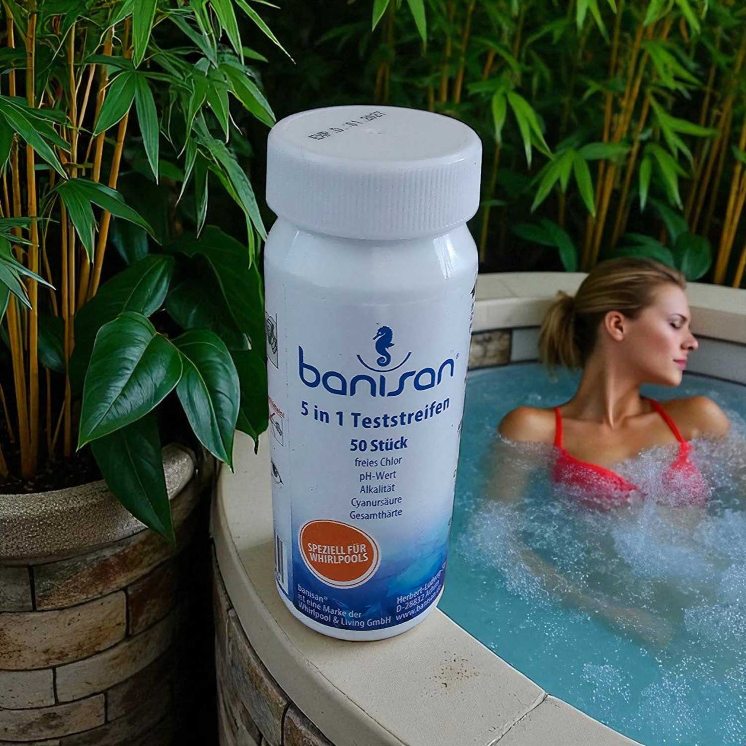 5-in-1 Pool-Teststreifen BANISAN – 50 Stück – Chlor- und pH-Werte einfach messen