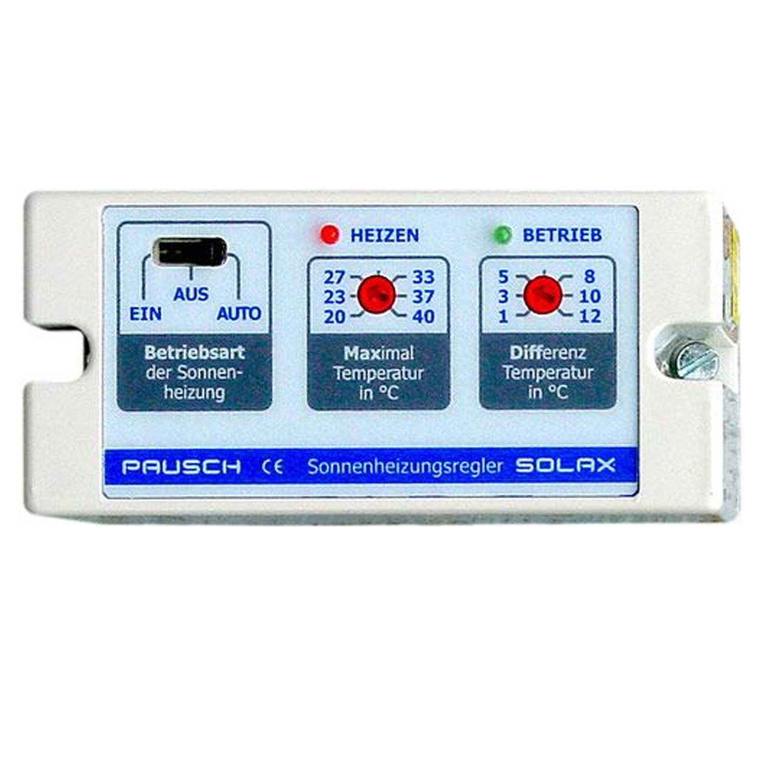 Solarheizungsregler mit Temperatureinstellungen.