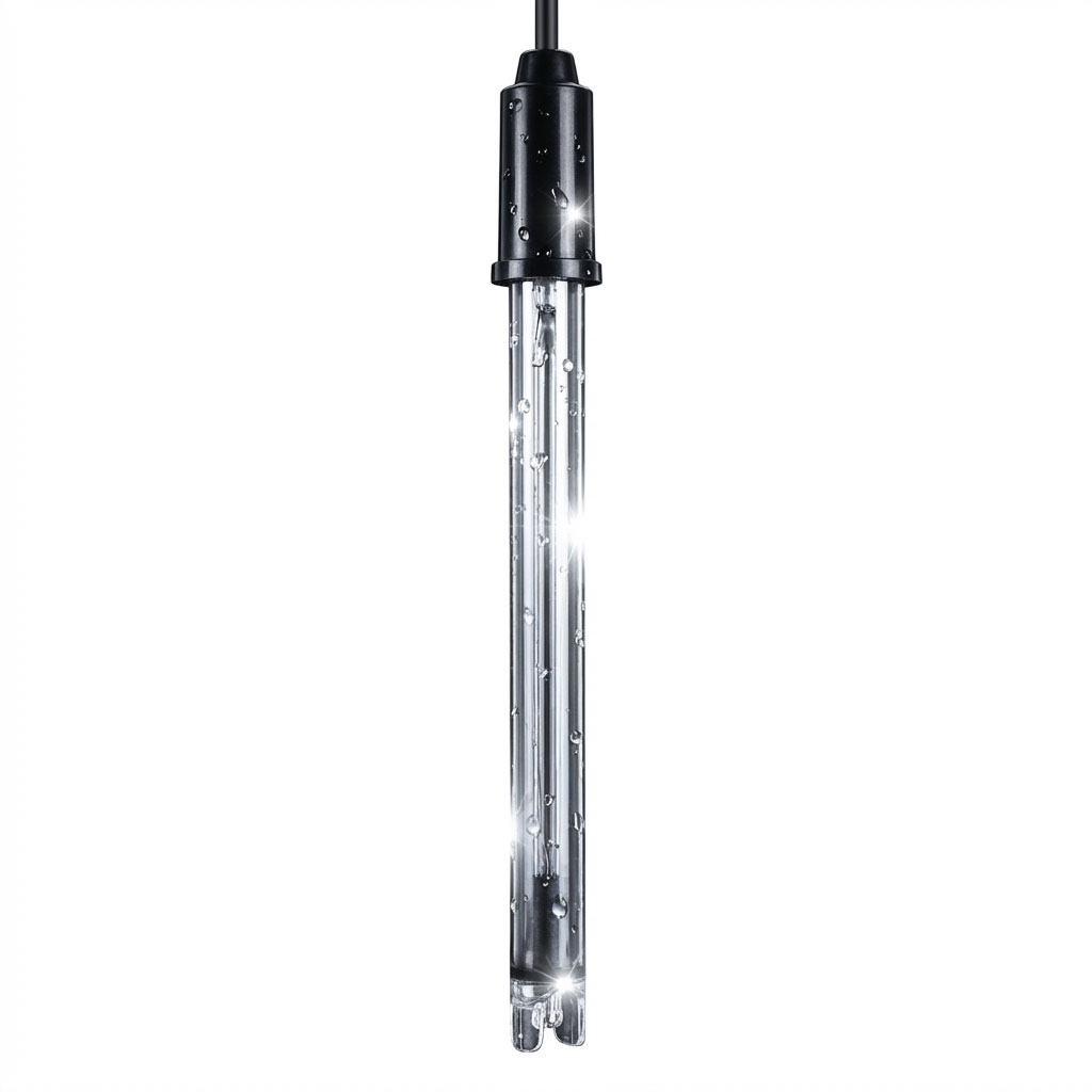 Transparentes Poolheizelement mit Wassertropfen auf der Oberfläche.