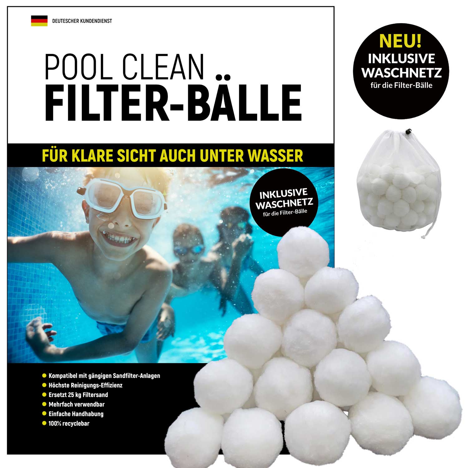 Pool Clean Filterbälle 700 g  inkl Waschnetz