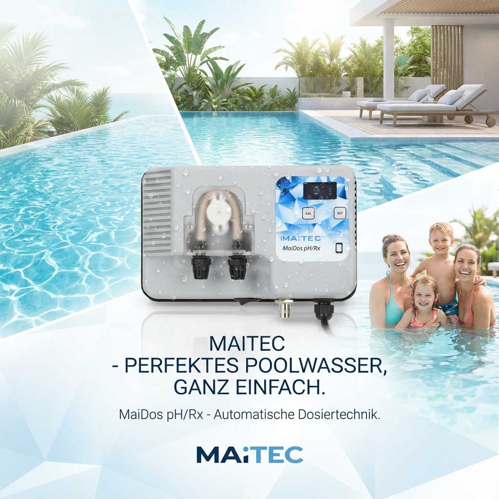 Automatisches pH-Dosiersystem zur Poolwasseraufbereitung.