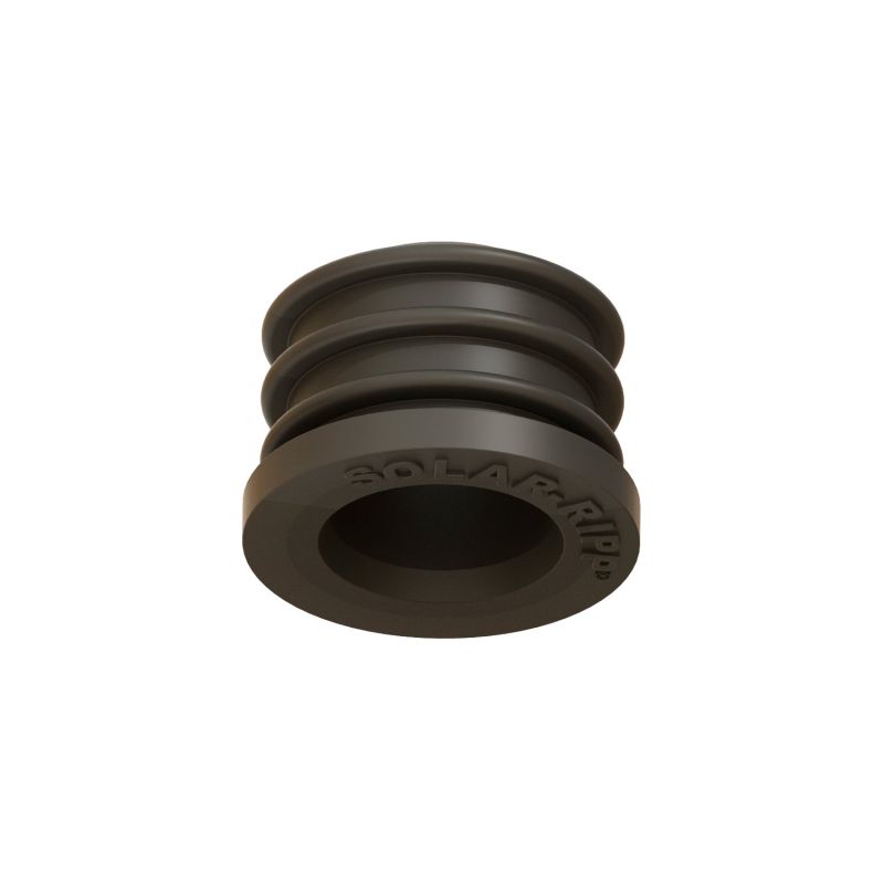 Dunkelgrauer Solar-Rip-Ventilanschluss für Sanitärinstallationen mit gerilltem zylindrischem Design.