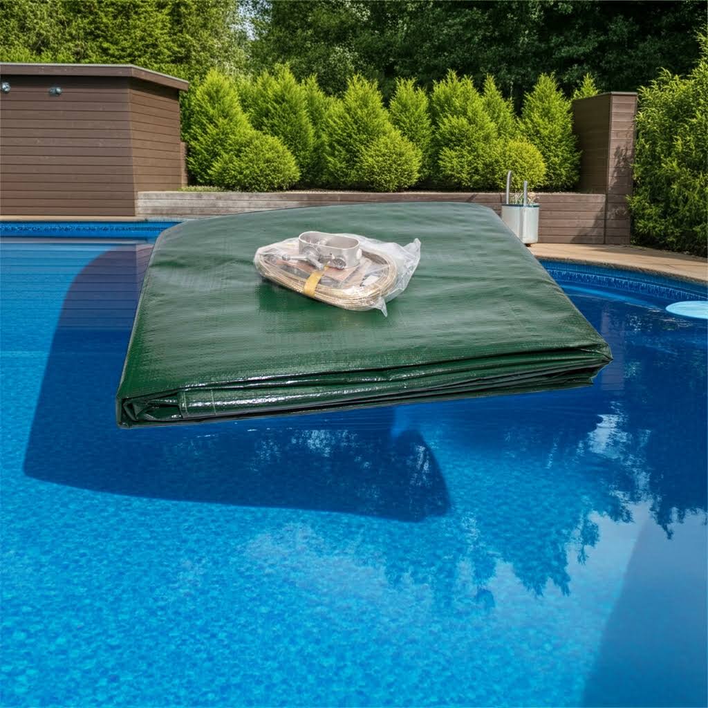 Winterabdeckplane für Achtformbecken aus PE mit Spannschloss