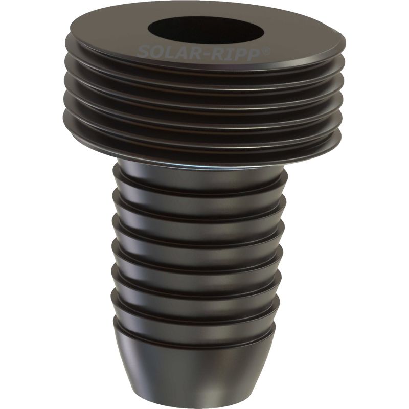 Nahaufnahme einer schwarzen Solar-Ripp-Armaturenkomponente mit geripptem Design und kreisförmiger Öffnung.