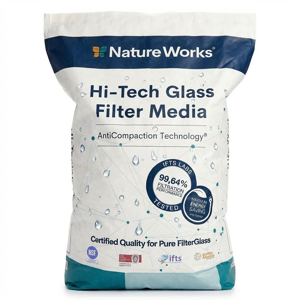 Beutel mit High-Tech-Glasfiltermedien für Poolfiltersysteme.