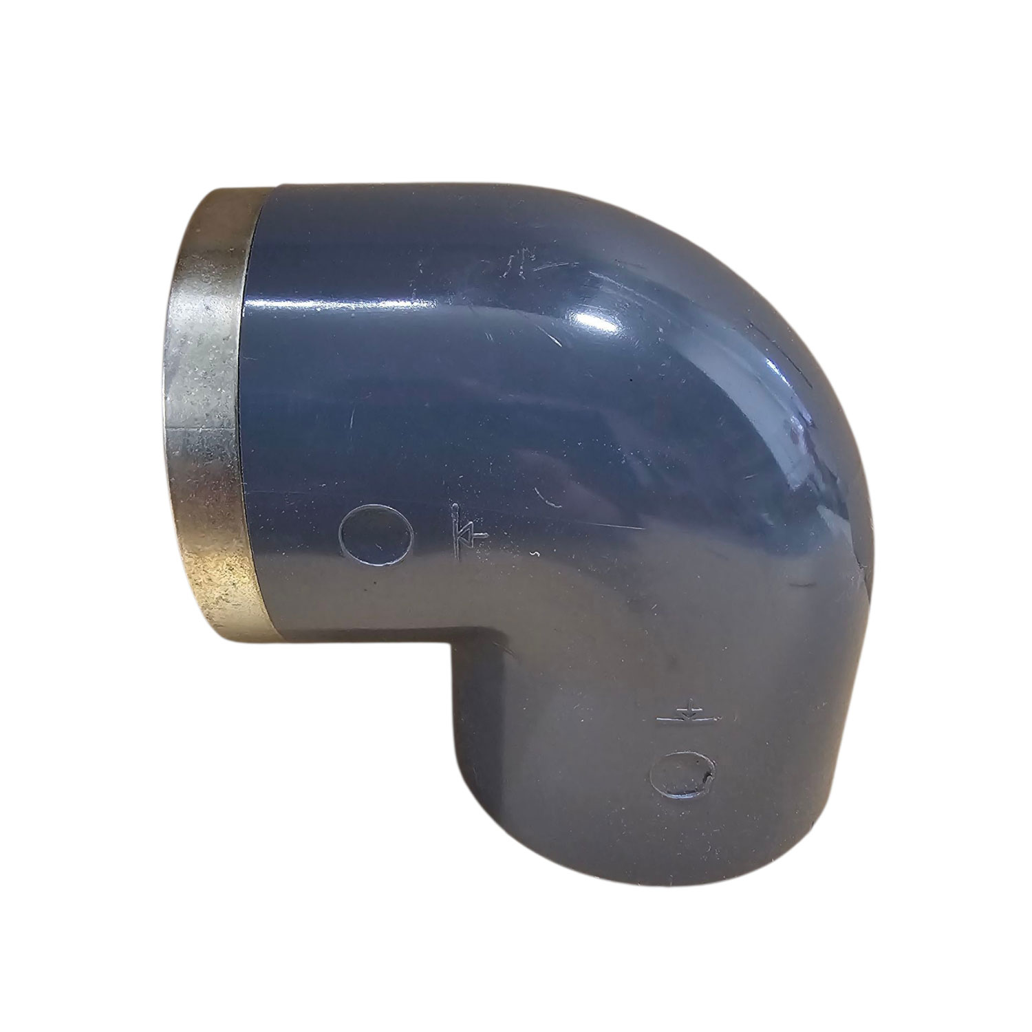 IBG  Winkel 90 Grad  d 63mit Klebemuffe und Innengewinde VA Ring verstärkt