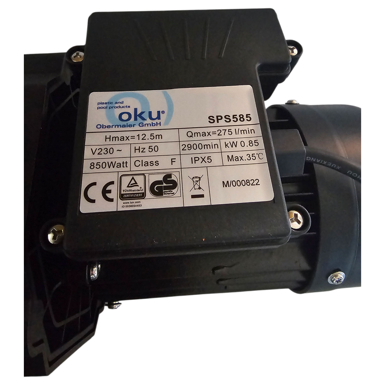 Pumpeneinheit mit Spezifikationen und elektrischen Details für den Poolgebrauch.