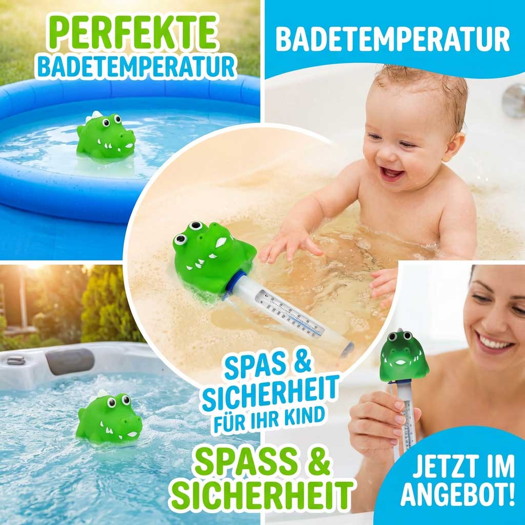 Schwimmendes Thermometer in einem Pool zur Messung der Wassertemperatur.