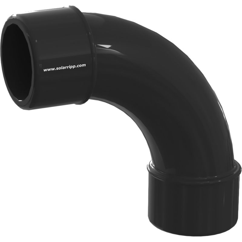Bild eines schwarzen 90-Grad-Winkelstücks, das für Sanitär- oder Rohrleitungssysteme zur Richtungsänderung verwendet wird.