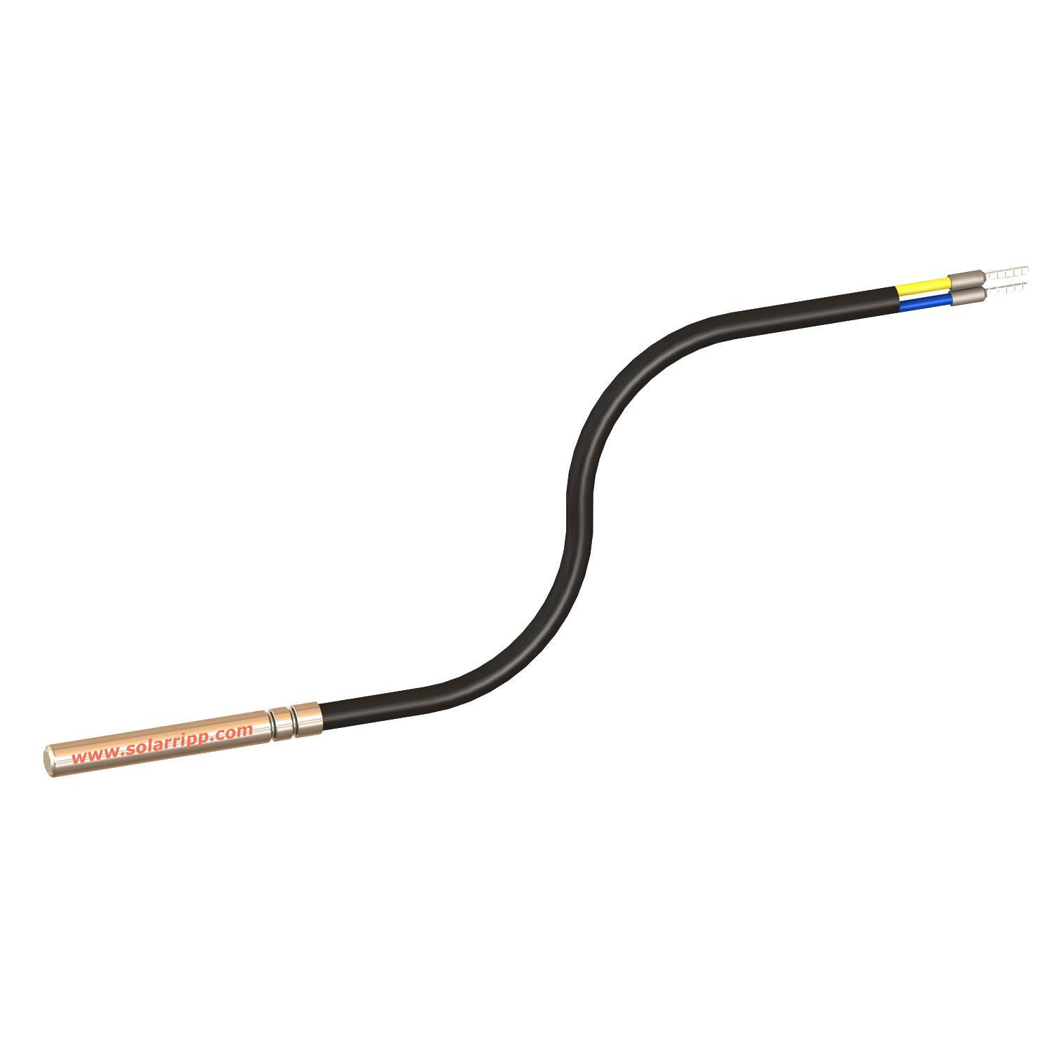 Sensorbaugruppe für Solar-Poolheizung mit schwarzem flexiblem Schlauch und Sensorsonde.