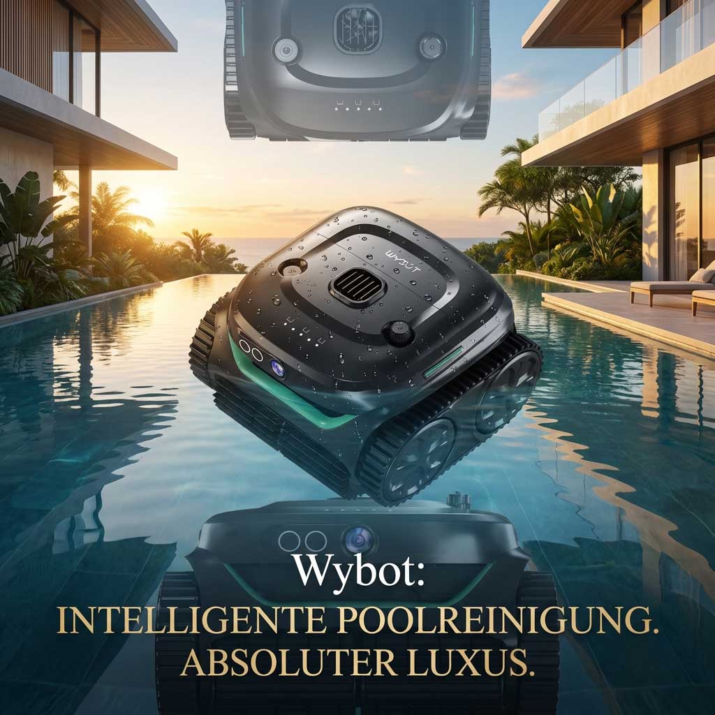 Automatischer Poolreiniger, der in einem Schwimmbad schwimmt.