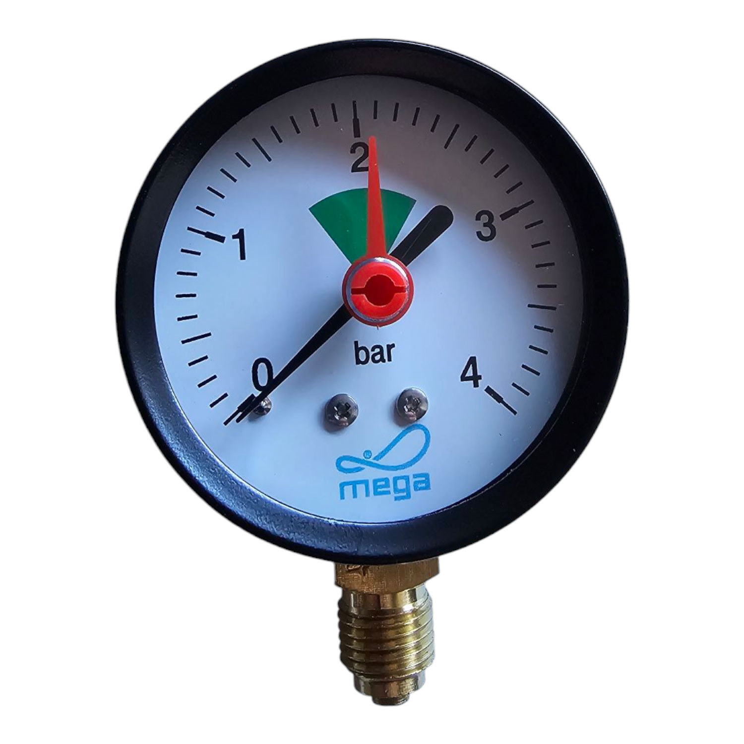 Manometer 63 mm Außengewinde 0 - 4bar Schwarz Typ Trocken Unten 1/4" Manometer 63 mm Außengewinde 0 - 4bar Schwarz Typ Trocken Unten 1/4"